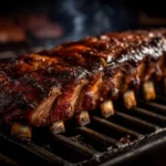 Barbecued ribs cooking on an outdoor grill